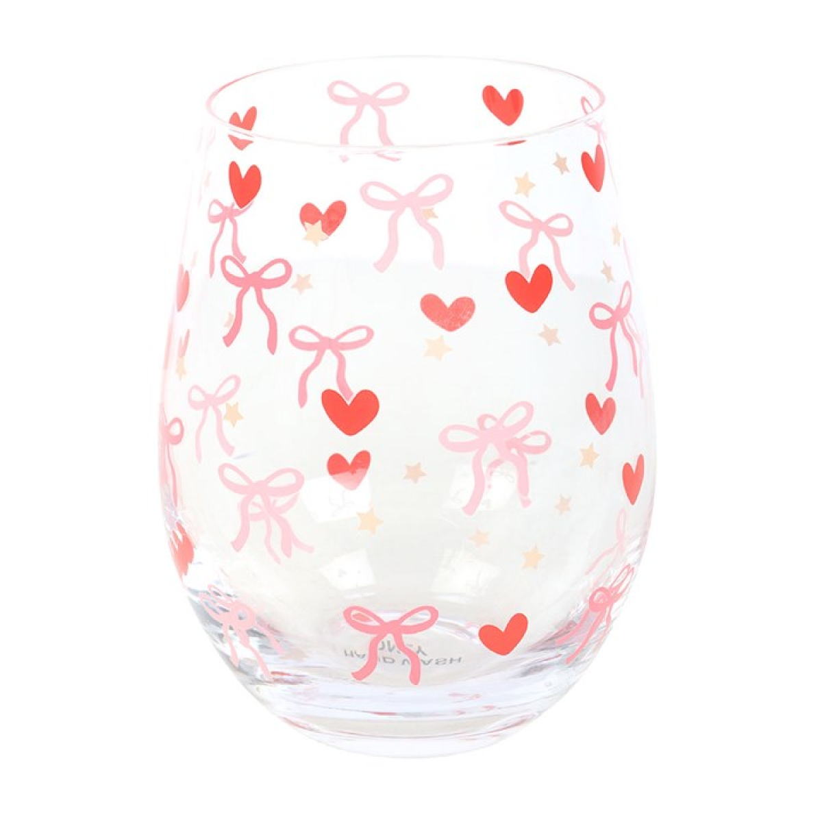 Bow and Heart Print Stemless Glass