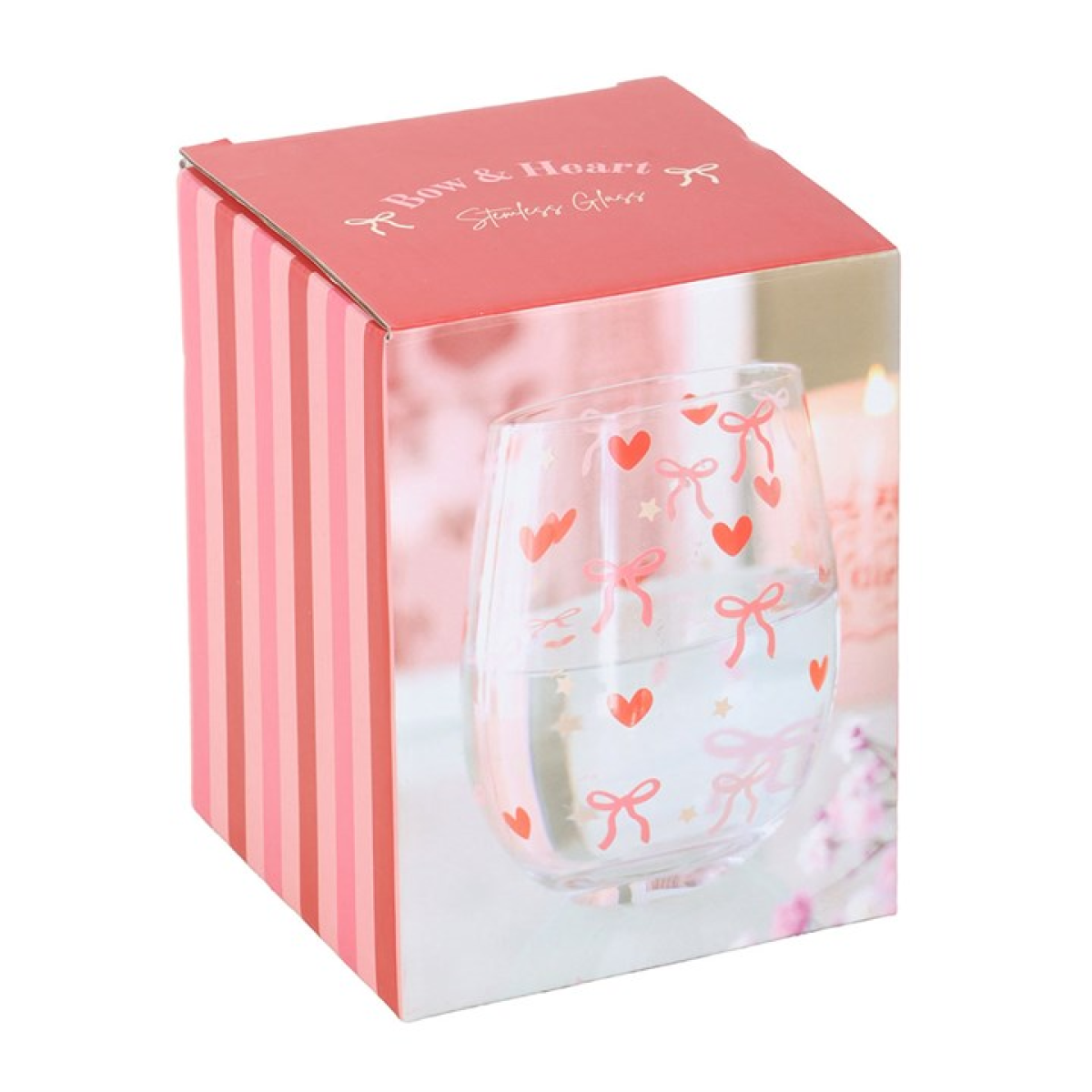Bow and Heart Print Stemless Glass