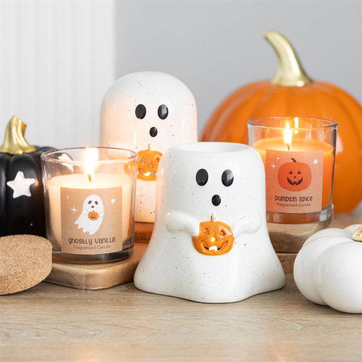 Ghost Shaped Oil Burner and Wax Warmer with Pumpkin